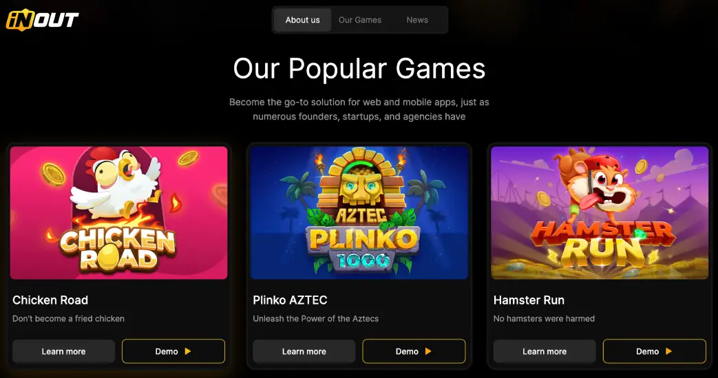 Chicken Road game on the InOut provider's website